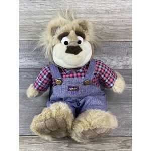 Bubba Plush Bear Toy Unisex Medium Tan Good‎ Battery Operated Denim Overalls 90s